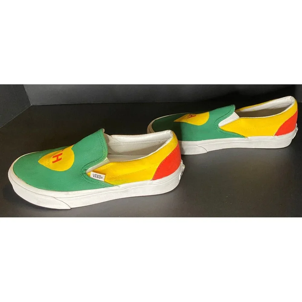 Vans Slip On Unisex CH Yellow Green Red Heart Men 6 Women 7.5